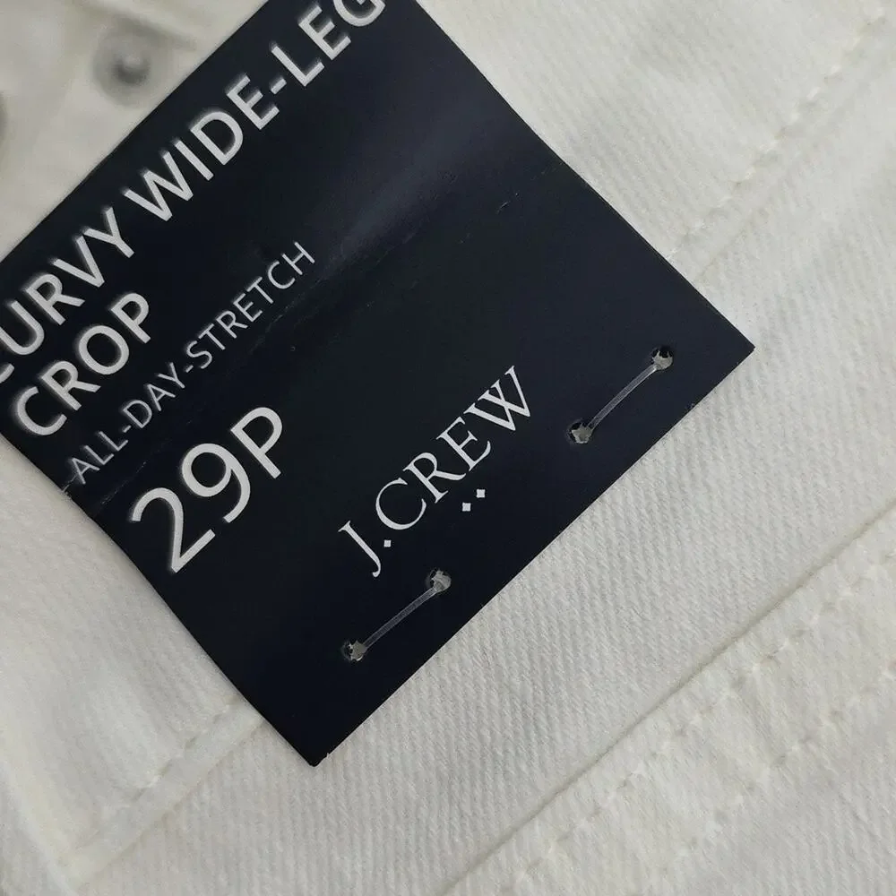 J. Crew Curvy Wide-Leg Crop Jeans White Raw Hem High Rise NWT - Size 29 Petite